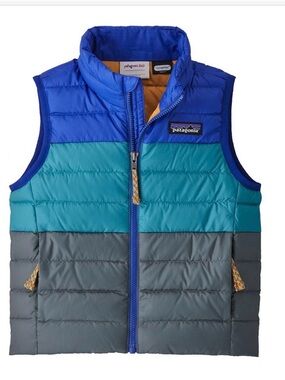 Patagonia Kids Colorblock Down Puffer Vest - Blue/Teal/Gray